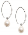 Elevate your style with smooth swoops. These unique hoop earrings highlight cultured freshwater pearls at the ends (8-10 mm). Set in sterling silver. Approximate drop: 1-1/2 inches.