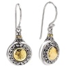 925 Silver Hammered Circle Dangle Earrings with 18k Gold Accents