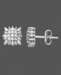 These gleaming earrings featuring an explosion of style with sparkling round-cut diamond (1/3 ct. t..w) set in 14k white gold. These gleaming earrings featuring an explosion of style with sparkling round-cut diamond (1/3 ct. t..w) set in 14k white gold.
