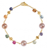 Single-strand Paradise Bracelet in 18kt Hand-engraved Gold with an Organic Mix of Pearls and Semi-precious Colored Stone Single-strand Paradise Bracelet in 18kt Hand-engraved Gold with an Organic Mix of Pearls and Semi-precious Colored Stone
