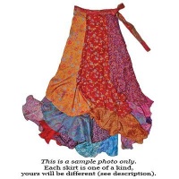 Patchwork long silk blend sari wrap skirt by Jedzebel PW121 Patchwork long silk blend sari wrap skirt by Jedzebel PW121