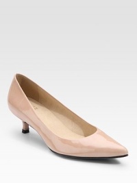 On-trend kitten heel, point toe and comfortable ultrasuede lining enhance this classic patent leather design. Self-covered kitten heel, 2½ (65mm) Patent leather upper Ultrasuede lining Leather sole Padded insole Imported On-trend kitten heel, point toe and comfortable ultrasuede lining enhance this classic patent leather design. Self-covered kitten heel, 2½ (65mm) Patent leather upper Ultrasuede lining Leather sole Padded insole Imported