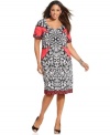 Impress from day to play with INC's short sleeve plus size dress, featuring a mesmerizing print.