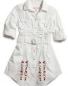 GUESS Kids Girls Big Girl Shirtwaist Dress with Embroider, WHITE (14)