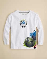 An all-sports tribute tee for your all-around athlete, this longsleeve tee features bold prints wrapping from the side to the back. An all-sports tribute tee for your all-around athlete, this longsleeve tee features bold prints wrapping from the side to the back.