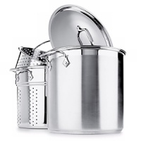 Includes: 12-qt. covered stock pot with brushed stainless steel finish and aluminum disc encapsulated bottom, pasta insert and steamer. Includes: 12-qt. covered stock pot with brushed stainless steel finish and aluminum disc encapsulated bottom, pasta insert and steamer.