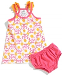 She'll be a blooming beauty in this darling flower-print dress and matching bloomers from adidas. She'll be a blooming beauty in this darling flower-print dress and matching bloomers from adidas.