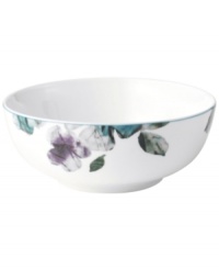 Watercolor florals adorn the canvas of white porcelain that is Mikasa's Paradise Bloom cereal bowl. A simple silhouette and band of blue complete this essential part of the everyday dinnerware collection. Watercolor florals adorn the canvas of white porcelain that is Mikasa's Paradise Bloom cereal bowl. A simple silhouette and band of blue complete this essential part of the everyday dinnerware collection.