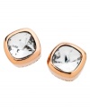 A style essential comes in the form of cushion-cut studs by T Tahari. Bezel-set clear crystals in 14k rose-gold plated mixed metal create a signature look. Base metal is nickel free for sensitive skin. Earrings feature a post backing. Approximate diameter: 1/2 inch.