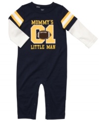 Partner up! Everyone will know he's your go-to guy in this sporty coverall from Carter's. Partner up! Everyone will know he's your go-to guy in this sporty coverall from Carter's.