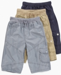 Give his warm weather basics a chic boost with these comfy cool cargo shorts from Guess. Give his warm weather basics a chic boost with these comfy cool cargo shorts from Guess.