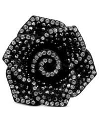 Petals to the metal. This stretch ring from GUESS is crafted from jet-sprayed mixed metal with glass crystals and hematite-tone stones making a flowerful statement. Item comes packaged in a signature GUESS Gift Box. Petals to the metal. This stretch ring from GUESS is crafted from jet-sprayed mixed metal with glass crystals and hematite-tone stones making a flowerful statement. Item comes packaged in a signature GUESS Gift Box.