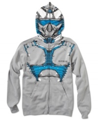 He can zip into this Quiksilver Maskerade hoodie, with a mesh mask over the eyes to make him look like a fighter pilot, future solider or shark. He can zip into this Quiksilver Maskerade hoodie, with a mesh mask over the eyes to make him look like a fighter pilot, future solider or shark.