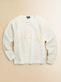 Crafted from ultra-cozy fleece in a classic crewneck silhouette, this essential sweatshirt is adorned with stitched-on USA for a time-honored, patriotic appeal.Crewneck with v-insetLong sleevesPullover style87% cotton/13% polyesterMachine washImported Crafted from ultra-cozy fleece in a classic crewneck silhouette, this essential sweatshirt is adorned with stitched-on USA for a time-honored, patriotic appeal.Crewneck with v-insetLong sleevesPullover style87% cotton/13% polyesterMachine washImported