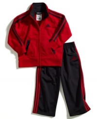 Suit up your biggest fan in this sporty tricot track jacket and pant set from adidas. Suit up your biggest fan in this sporty tricot track jacket and pant set from adidas.