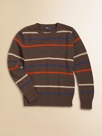 A multi-striped crewneck sweater is perfectly preppy for any season in a flat-knit blend of cotton and wool.CrewneckLong sleevesPullover styleRibbed cuffs and hem80% cotton/20% woolMachine washImported A multi-striped crewneck sweater is perfectly preppy for any season in a flat-knit blend of cotton and wool.CrewneckLong sleevesPullover styleRibbed cuffs and hem80% cotton/20% woolMachine washImported