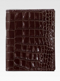 Crafted of crocodile-embossed Italian calfskin, it includes 5 credit card slots and passport compartment. 4½ X 5½ Made in USAFOR PERSONALIZATIONSelect a color and quantity, then scroll down and click on PERSONALIZE & ADD TO BAG to choose and preview your personalization options. Please allow 1 week for delivery.