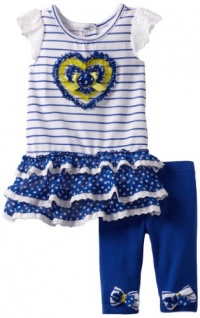 Nannette Baby-girls Infant 2 Piece Heart Printed Legging Set, Blue, 18 Months