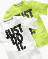 Serious style. He'll be ready to hit the courts in this crisp Just Do It shirt from Nike, the perfect gear for the big game. Serious style. He'll be ready to hit the courts in this crisp Just Do It shirt from Nike, the perfect gear for the big game.