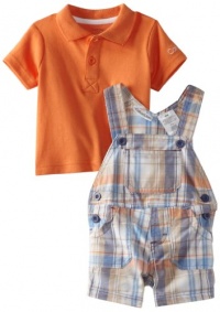 Calvin Klein Baby-Boys Newborn Polo Top With Plaided Shortall, Orange, 6/9 Months