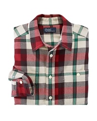 Rendered in warm brushed cotton twill, the classic plaid workshirt is ruggedly handsome. Rendered in warm brushed cotton twill, the classic plaid workshirt is ruggedly handsome.