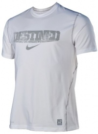 NIKE Men's Pro Combat Dri-Fit Base Layer Fitted Shirt-White/gray NIKE Men's Pro Combat Dri-Fit Base Layer Fitted Shirt-White/gray