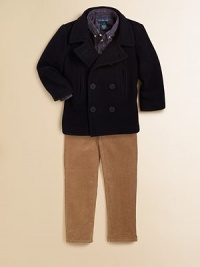 The essential peacoat in luxuriously soft wool is classically rendered for a timeless appeal.Notch collarLong sleevesDouble-breasted button-frontFront slash pocketsSingle back ventWoolDry cleanImported Please note: Number of buttons may vary depending on size ordered. The essential peacoat in luxuriously soft wool is classically rendered for a timeless appeal.Notch collarLong sleevesDouble-breasted button-frontFront slash pocketsSingle back ventWoolDry cleanImported Please note: Number of buttons may vary depending on size ordered.