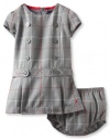 Nautica Sportswear Kids Baby-girls Infant Short Sleeve Plaid Dress, Medium Grey Heather, 12 Months