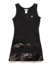 GUESS Kids Girls Big Girl Sequins Trimmed Dress, BLACK (16)