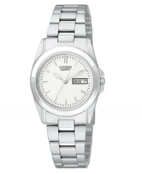 A traditional menswear-inspired watch on a smaller, feminine scale, by Citizen. A traditional menswear-inspired watch on a smaller, feminine scale, by Citizen.