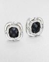From the Labyrinth Collection. Beautiful, faceted black onyx surrounded by dazzling diamonds and sleek sterling silver. Black onyxDiamonds, .24 tcwSterling silverSize, about .39Omega post backImported 