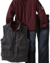 Calvin Klein Boys 2-7 Long Sleeve Tee And Jean Canvas Puffy Vest, Gray, 7