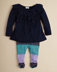 Metallic stripes and generous ruffles weave flash and fun into your little gals everyday wardrobe. Metallic stripes and generous ruffles weave flash and fun into your little gals everyday wardrobe.