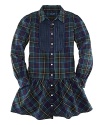 Classically preppy Tartan plaid and a pintucked bib front complete the timeless woven cotton shirtdress.
