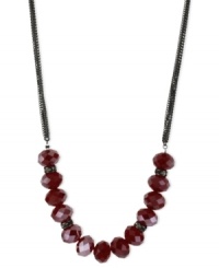 Paint the town red with this frontal necklace from Kenneth Cole New York. With chains crafted from hematite-tone mixed metal, red beads and glass crystal accents, the necklace is pleasing to the eye. Approximate length: 18 inches + 3-inch extender. Approximate drop: 1/2 inch. Paint the town red with this frontal necklace from Kenneth Cole New York. With chains crafted from hematite-tone mixed metal, red beads and glass crystal accents, the necklace is pleasing to the eye. Approximate length: 18 inches + 3-inch extender. Approximate drop: 1/2 inch.