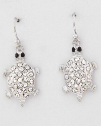 Adorable 1/2 Shimmering Clear Crystal Turtle Charm Dangle Earrings Silver Plated Adorable 1/2 Shimmering Clear Crystal Turtle Charm Dangle Earrings Silver Plated