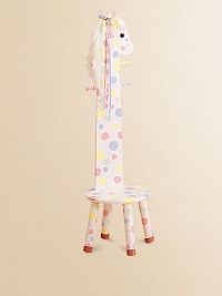 What could be more fun than a polka-dot pony stool that doubles as a coat rack? It's the perfect combination!Yarn trim for mane 13¾W X 42H Constructed of MDF Imported Recommended for ages 3 and up Please note: Some assembly may be required. What could be more fun than a polka-dot pony stool that doubles as a coat rack? It's the perfect combination!Yarn trim for mane 13¾W X 42H Constructed of MDF Imported Recommended for ages 3 and up Please note: Some assembly may be required.