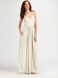 The ultimate in casual elegance, in the perfect on-trend neutral shade.Adjustable spaghetti strapsSweetheart necklineBustier bodice with built-in braGathered skirtSide slash pocketsConcealed side hook-and-eye closuresAbout 46 from natural waistPolyesterDry cleanImportedModel shown is 5'11 (180cm) wearing US size Small. The ultimate in casual elegance, in the perfect on-trend neutral shade.Adjustable spaghetti strapsSweetheart necklineBustier bodice with built-in braGathered skirtSide slash pocketsConcealed side hook-and-eye closuresAbout 46 from natural waistPolyesterDry cleanImportedModel shown is 5'11 (180cm) wearing US size Small.