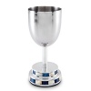 Two rows of an azure and white mosaic border adorn the base of this stainless steel Kiddush cup from Julia Knight, creating a perfect goblet to honor the rituals of Jewish holidays and services. Pair with the Classic 7 Menorah for a traditional and memorable Hanukkah table.