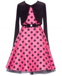 This Rare Editions dress has an adorable 50's-inspired style sure to make her twist and shout. Comes with a classy velvet shrug. This Rare Editions dress has an adorable 50's-inspired style sure to make her twist and shout. Comes with a classy velvet shrug.