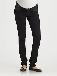 A black tonal wash and the latest skinny fit combine with ultra-comfy stretch panels at the sides of the waistband.THE FITSkinny fit 12 leg opening Front rise, about 6 Inseam, about 33THE DETAILSZip and button waist Belt loops Side elastic inset panels Faux front pockets Plain back patch pockets Cotton/polyester/elastene Machine wash Made in USA A black tonal wash and the latest skinny fit combine with ultra-comfy stretch panels at the sides of the waistband.THE FITSkinny fit 12 leg opening Front rise, about 6 Inseam, about 33THE DETAILSZip and button waist Belt loops Side elastic inset panels Faux front pockets Plain back patch pockets Cotton/polyester/elastene Machine wash Made in USA