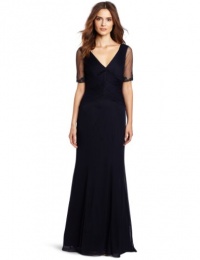 Adrianna Papell Women's Elbow Sleeve Ebellished Gown, Ink, 6