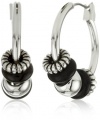 Nine West Silver-Tone Plated Jet and Medium Click-It Hoop Earrings