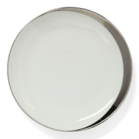 A hand-painted crescent of stunning platinum rims the edges of this thoroughly modern dinnerware collection. A hand-painted crescent of stunning platinum rims the edges of this thoroughly modern dinnerware collection.