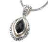 925 Silver & Faceted Onyx Marquise Pendant with 18k Gold Accents