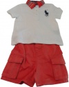 Polo Ralph Lauren Infant Boys Big Pony Polo & Cargo Short Set (9 Month, Orange/White)