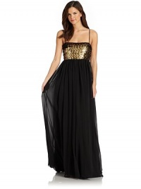 THE LOOKPaillette-embellished bodiceSpaghetti straps Empire waist with gathered detailsBack zip closureTHE FITAbout 58 from shoulder to hemTHE MATERIALPolyesterFully linedCARE & ORIGINDry cleanImportedModel shown is 5'10 (177cm) wearing US size 4. THE LOOKPaillette-embellished bodiceSpaghetti straps Empire waist with gathered detailsBack zip closureTHE FITAbout 58 from shoulder to hemTHE MATERIALPolyesterFully linedCARE & ORIGINDry cleanImportedModel shown is 5'10 (177cm) wearing US size 4.