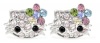 X-small 1/4 Kitty Stud Earrings w/ Rainbow Multicolor Flower Bow - Silver Plated - Comes Gift Boxed