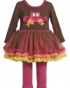 Size-6 BNJ-3940B 2-Piece BROWN PINK OWL MESH ROSETTE APPLIQUE RUFFLE MESH TUTU Dress/Legging Outfit Set,B33940 Bonnie Jean LITTLE GIRLS