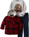 Nannette Baby-Boys Infant 3 Piece Grizzly Mountain Jacket Set, Red, 12 Months